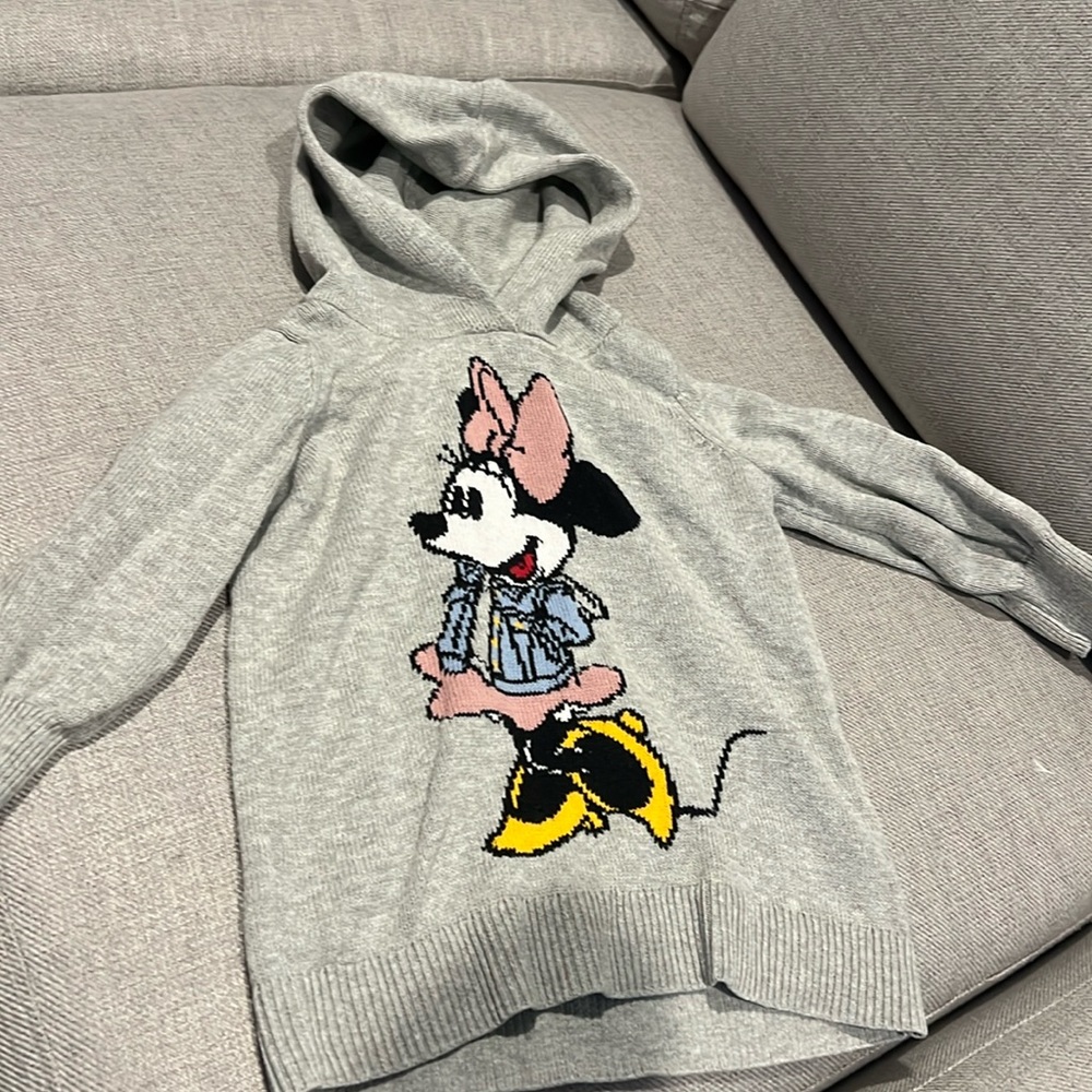Minnie Mouse hooded sweater for baby girl. Used. Gray color.